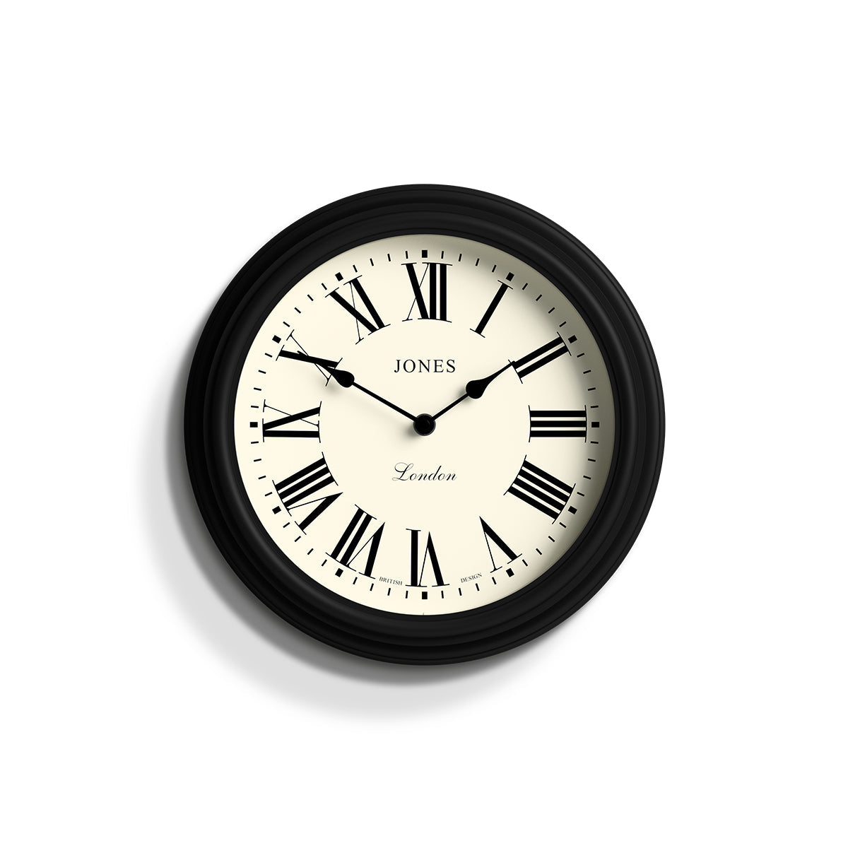 Jones Roman Numeral Wall Clock in Black Jones Clocks