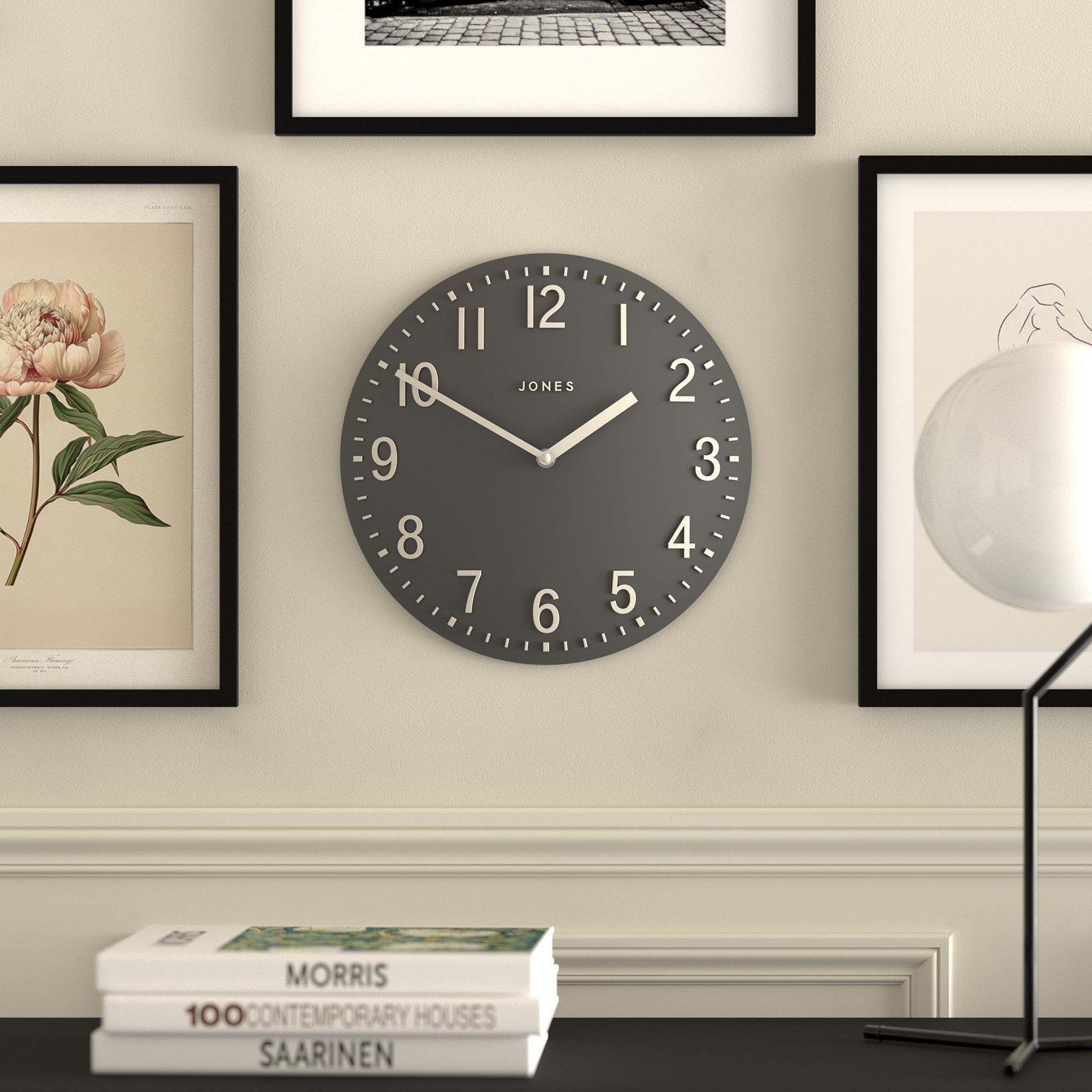 Jones Chilli convex wall clock in grey and cream 30cm – Jones Clocks