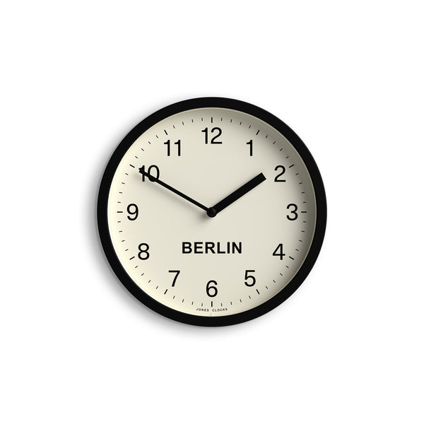 Jones time zone Berlin wall clock in black 20cm