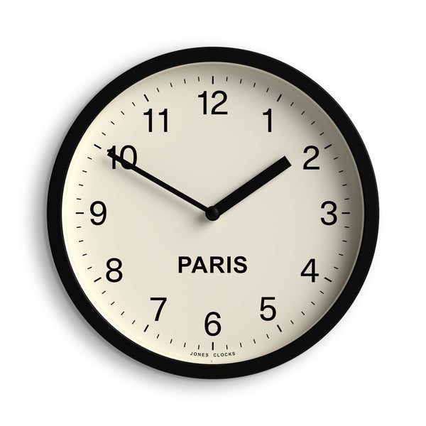 Jones time zone Paris wall clock in black 20cm