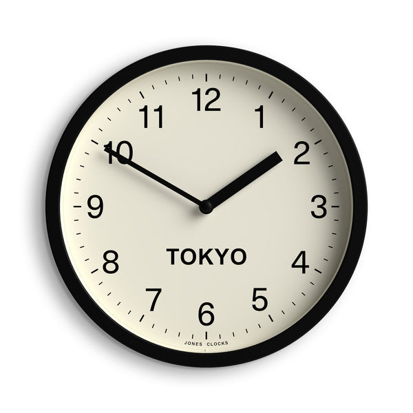 Jones time zone Tokyo wall clock in black 20cm