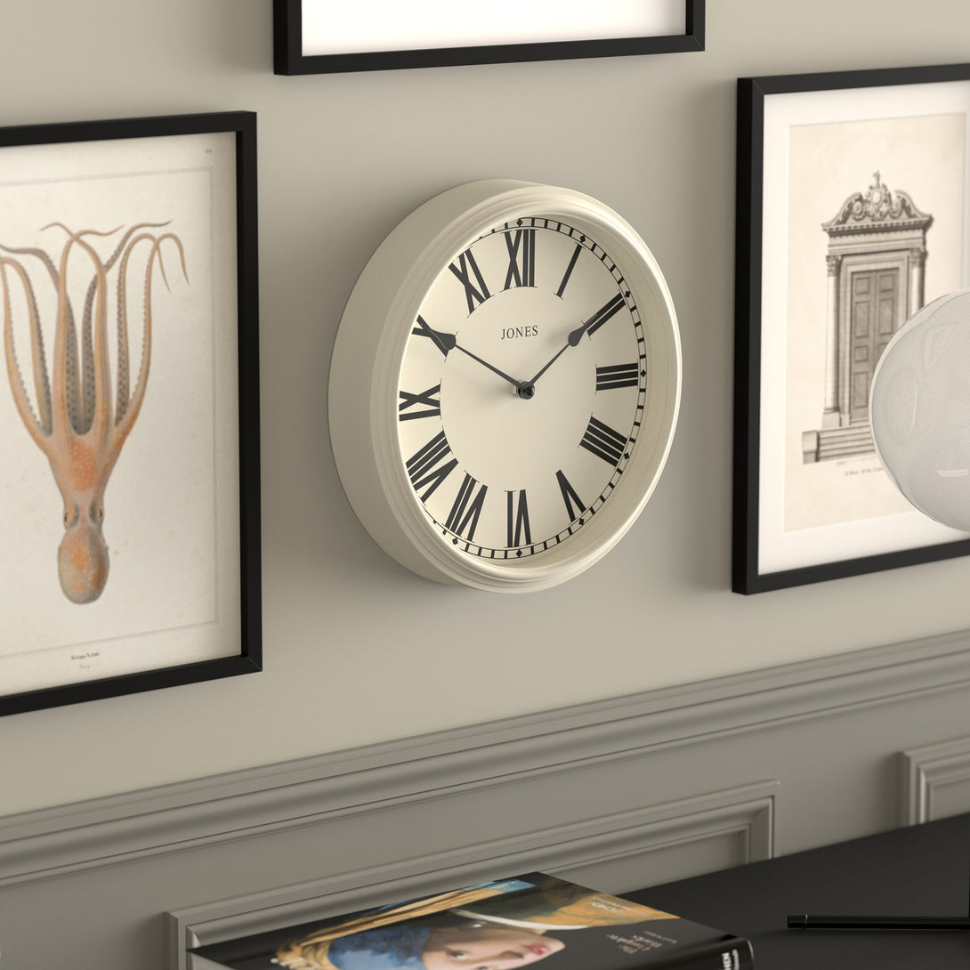 Jones Clock Design Jones Hackney wall clock in pale cream 30cm – Jones Clocks