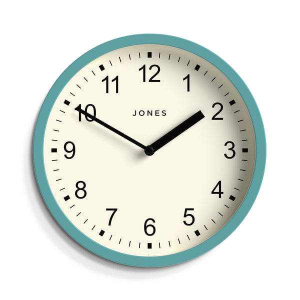 Jones Spin wall clock in teal 20cm