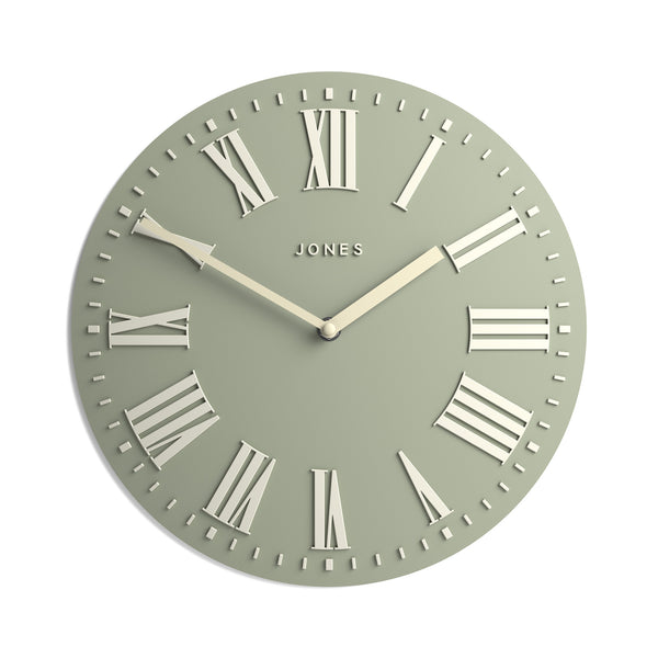 Jones Strand convex wall clock in pale sage green 30cm