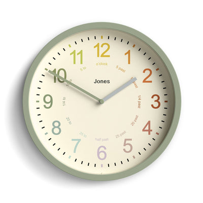 Jones Kids wall clock in sage green 25cm