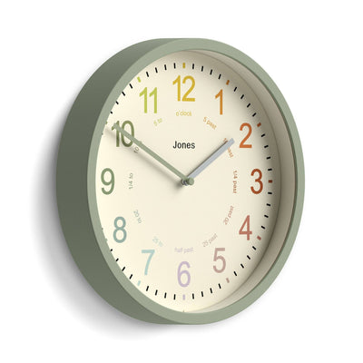 Jones Kids wall clock in sage green 25cm