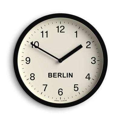 Jones Time Zone Berlin wall clock in black 20cm