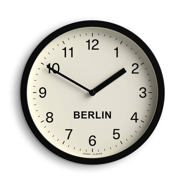 Jones time zone Berlin wall clock in black 20cm