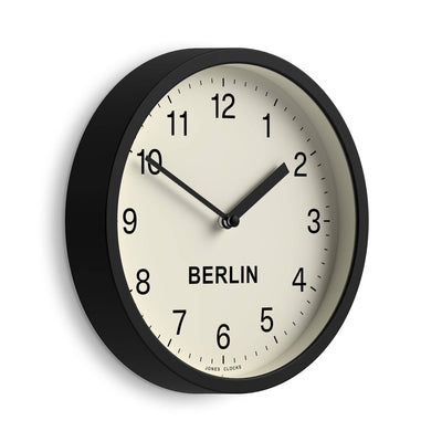Jones Time Zone Berlin wall clock in black 20cm