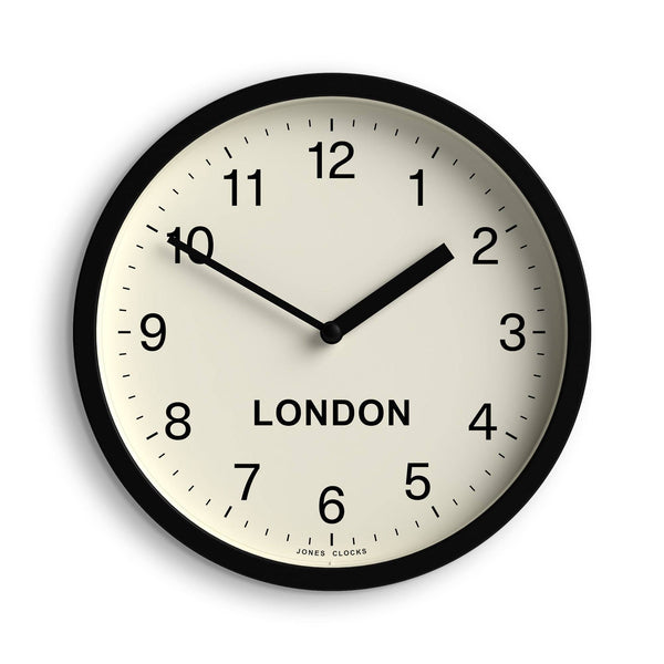 Jones time zone London wall clock in black 20cm