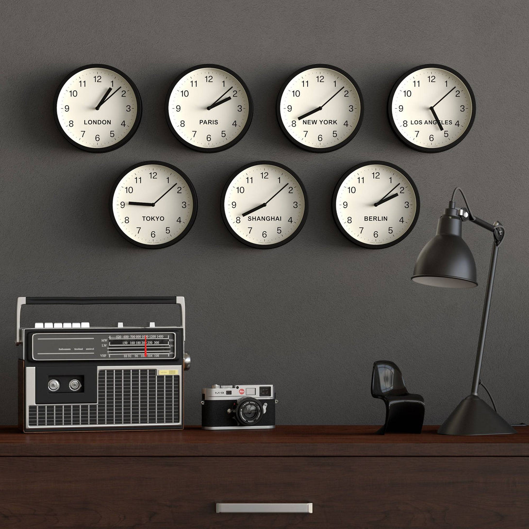 Clock Fa Jones Time Zone London wall clock in black 20cm – Jones Clocks