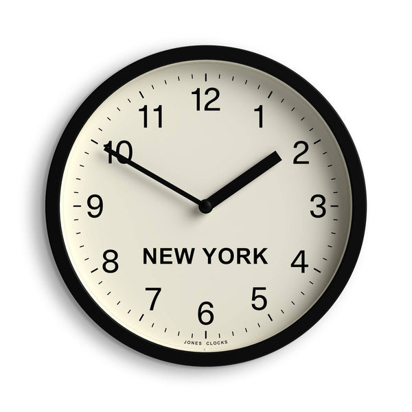 Jones time zone New York wall clock in black 20cm