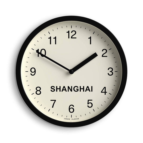 Jones time zone Shanghai wall clock in black 20cm