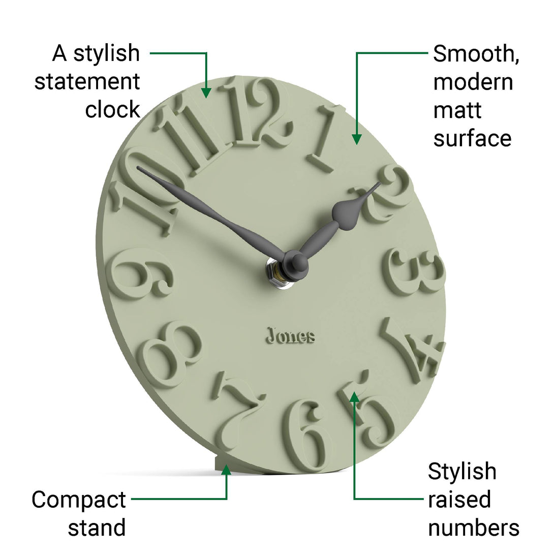 Jones Hampstead mantel clock in sage green – Jones Clocks