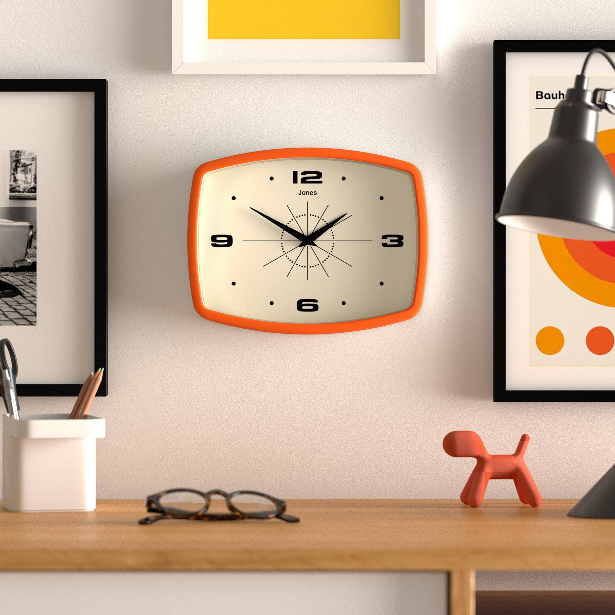 Jones Clock Design Jones Movie wall clock in orange 25cm – Jones Clocks