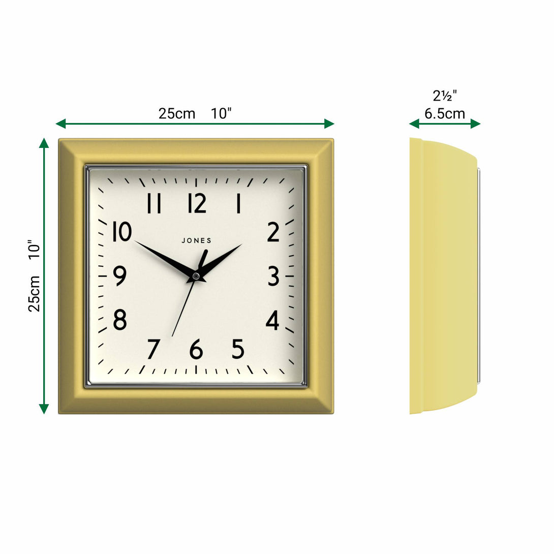 Jones Mustard wall clock in yellow 25cm – Jones Clocks