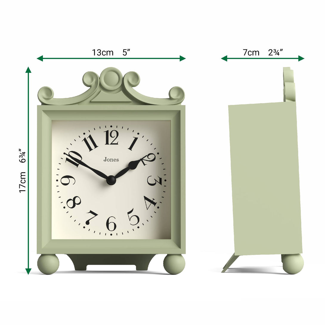 Jones Clock Design Jones Parlour mantel clock in sage green – Jones Clocks