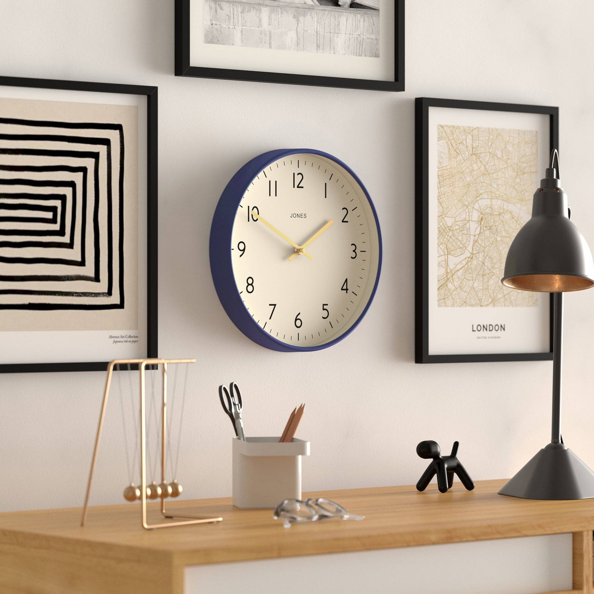 Jones Studio wall clock in dark blue 30cm – Jones Clocks