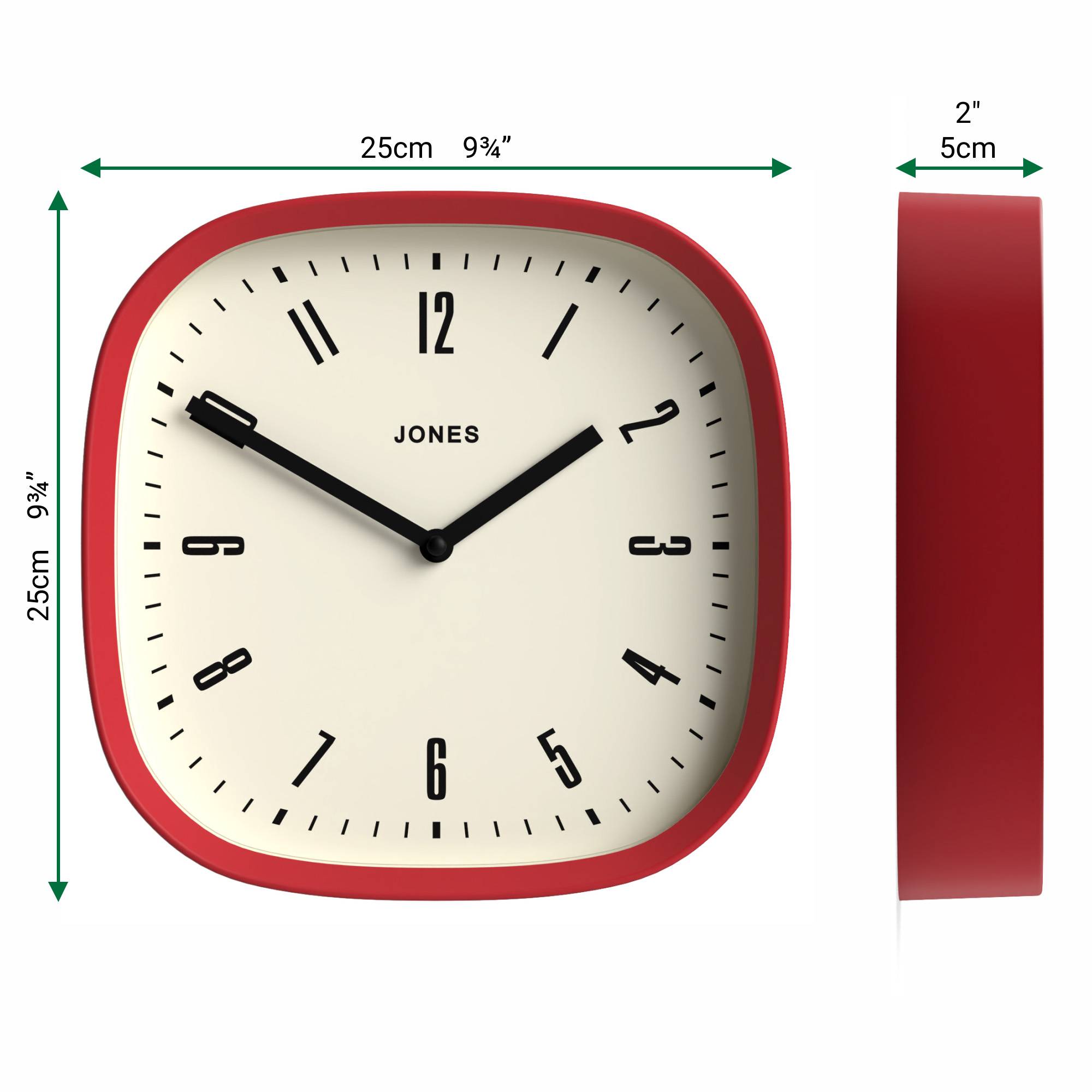 Jones Marvel wall clock in red 25cm – Jones Clocks