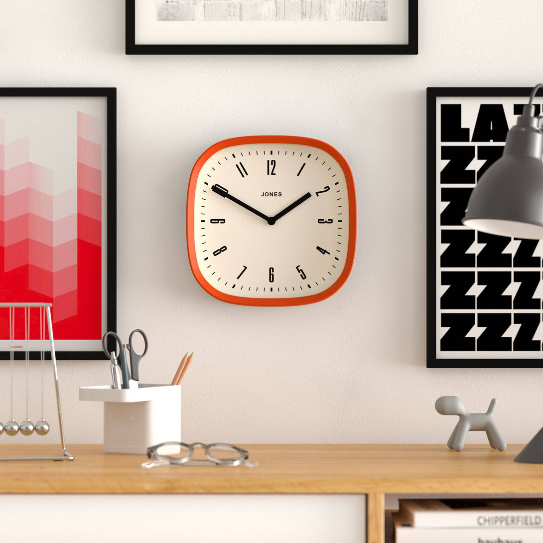 Jones Clock Design Jones Marvel wall clock in orange 25cm – Jones Clocks