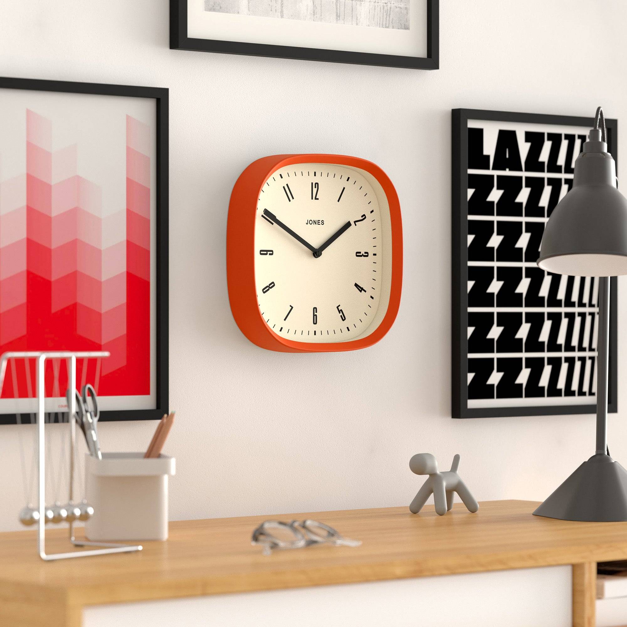 Jones Marvel wall clock in orange 25cm – Jones Clocks