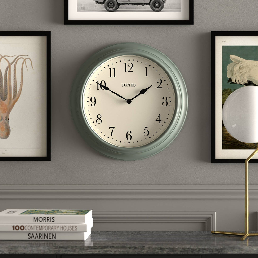 Jones Supper Club wall clock in asparagus green 40cm – Jones Clocks
