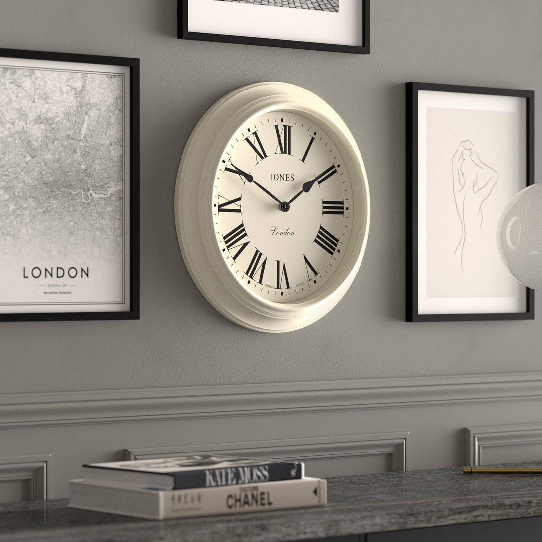 Jones Clock Design Jones Supper Club wall clock in pale cream 40cm – Jones Clocks