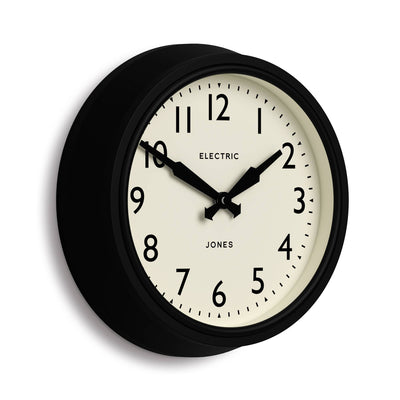 Jones Telecom wall clock in black 27cm