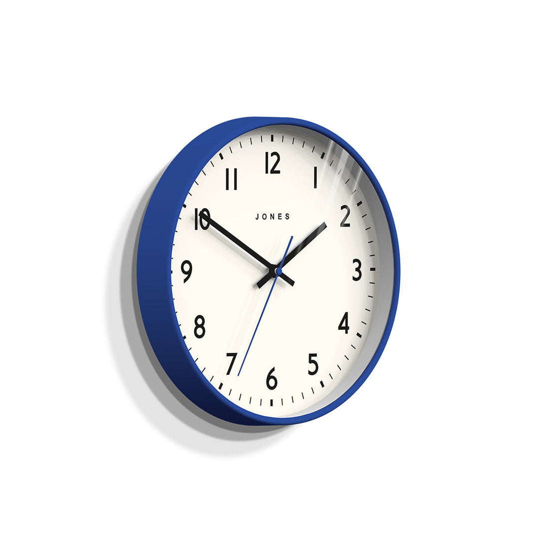 Skew - Jam wall clock by Jones Clocks in blue with an easy-to-read and minimalistic dial - JPEN52PGY