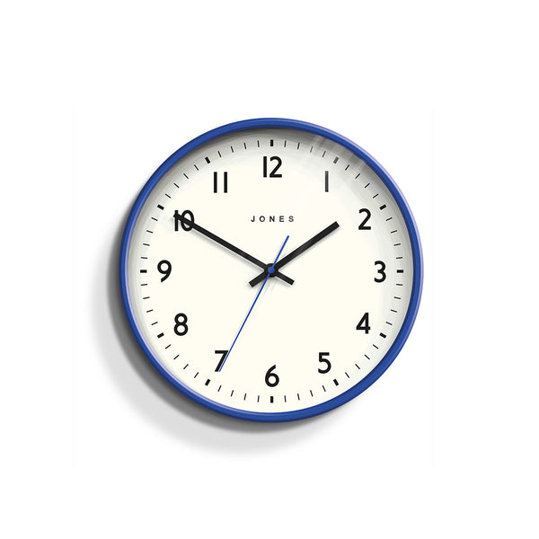 Front - Jam wall clock by Jones Clocks in blue with an easy-to-read and minimalistic dial - JPEN52PGY