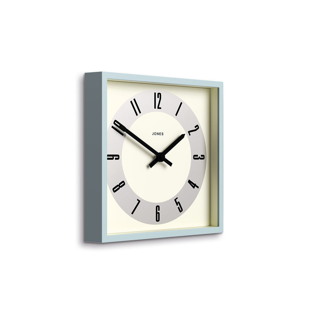 Box wall clock by Jones Clocks in Blue with an Arabic dial - JBOX211CBL