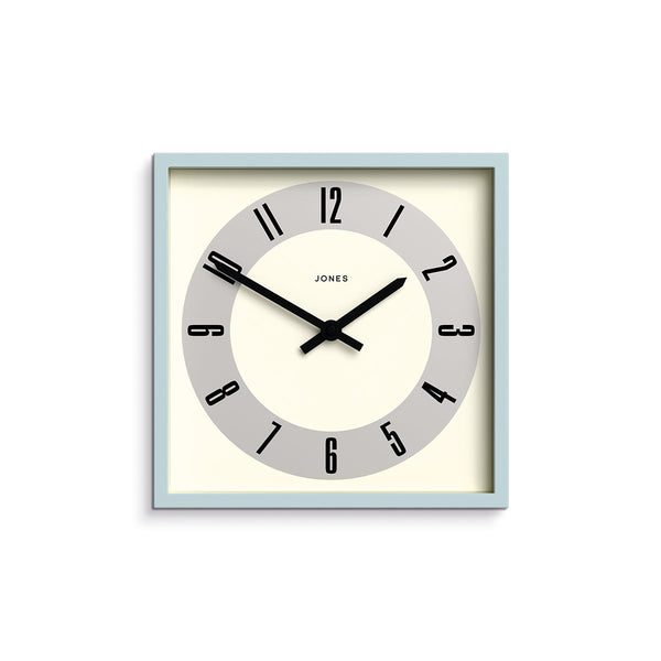 Box wall clock by Jones Clocks in Blue with an Arabic dial - JBOX211CBL