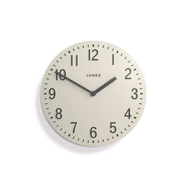 Chilli convex modern wall clock by Jones Clocks in linen white with a silver contemporary dial - JCHILLWBGY30