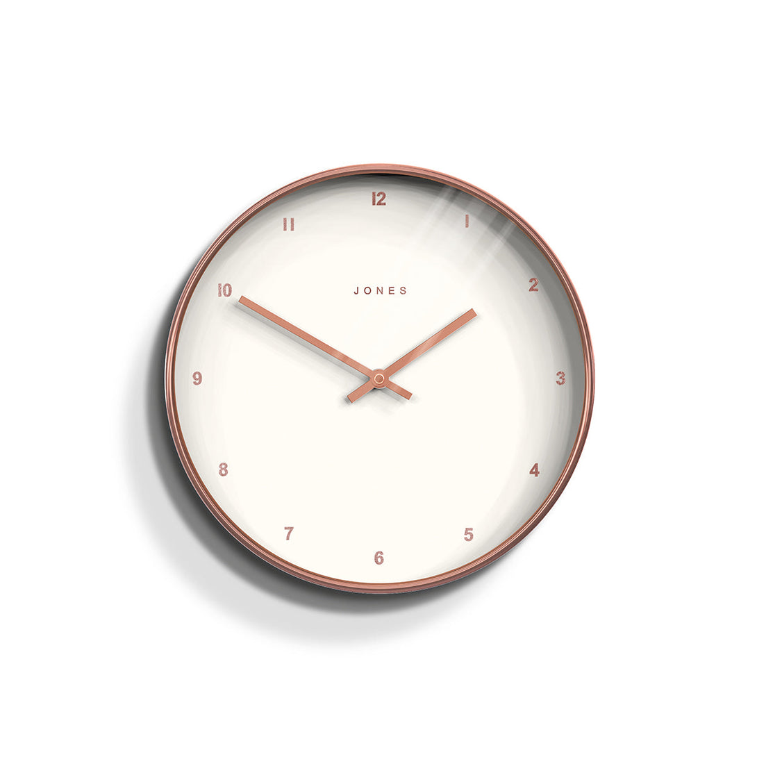 Front - Minimalistic wall clock by Jones Clocks in copper with a contemporary copper foil dial - JPEN70COP