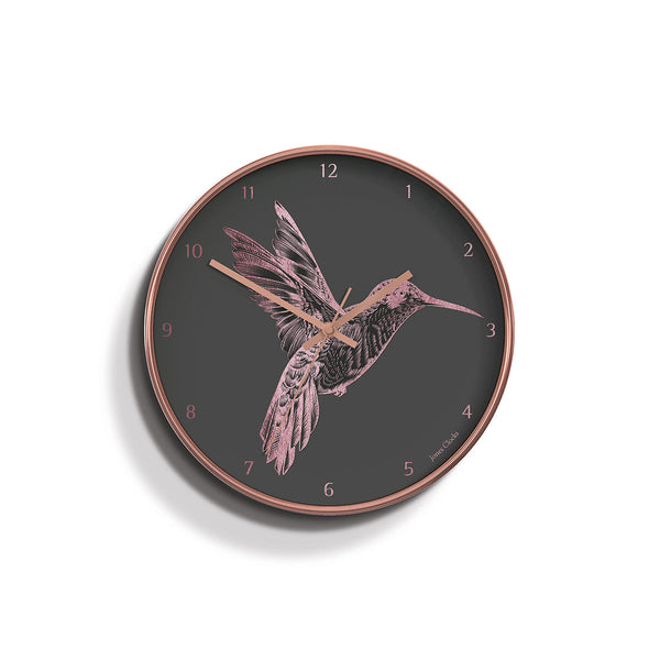 Academy copper Hummingbird wall clock by Jones Clocks with a copper foil and grey dial - JACA442COP