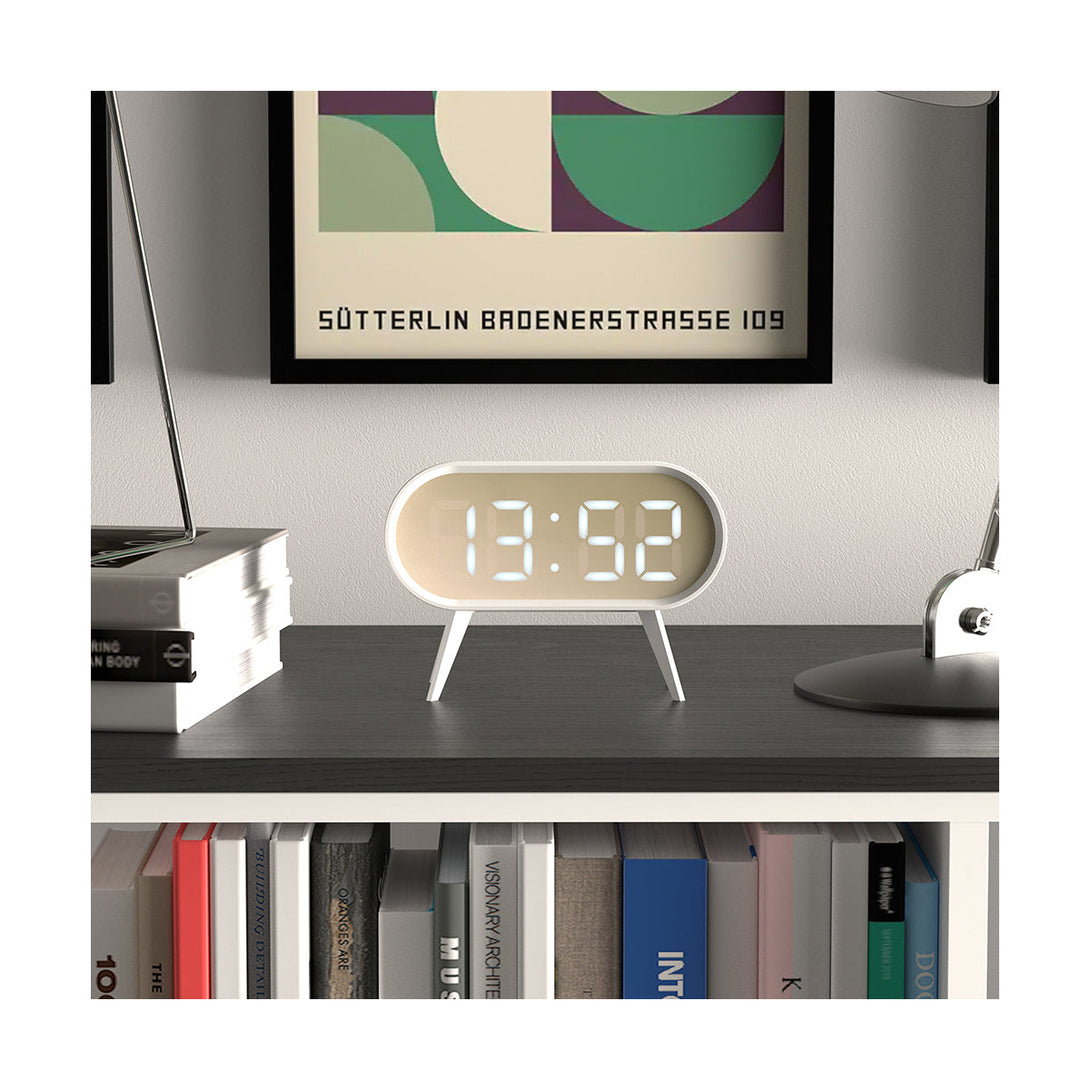 Digital Alarm Clock | White & Gold Mirror LED | style shot 3