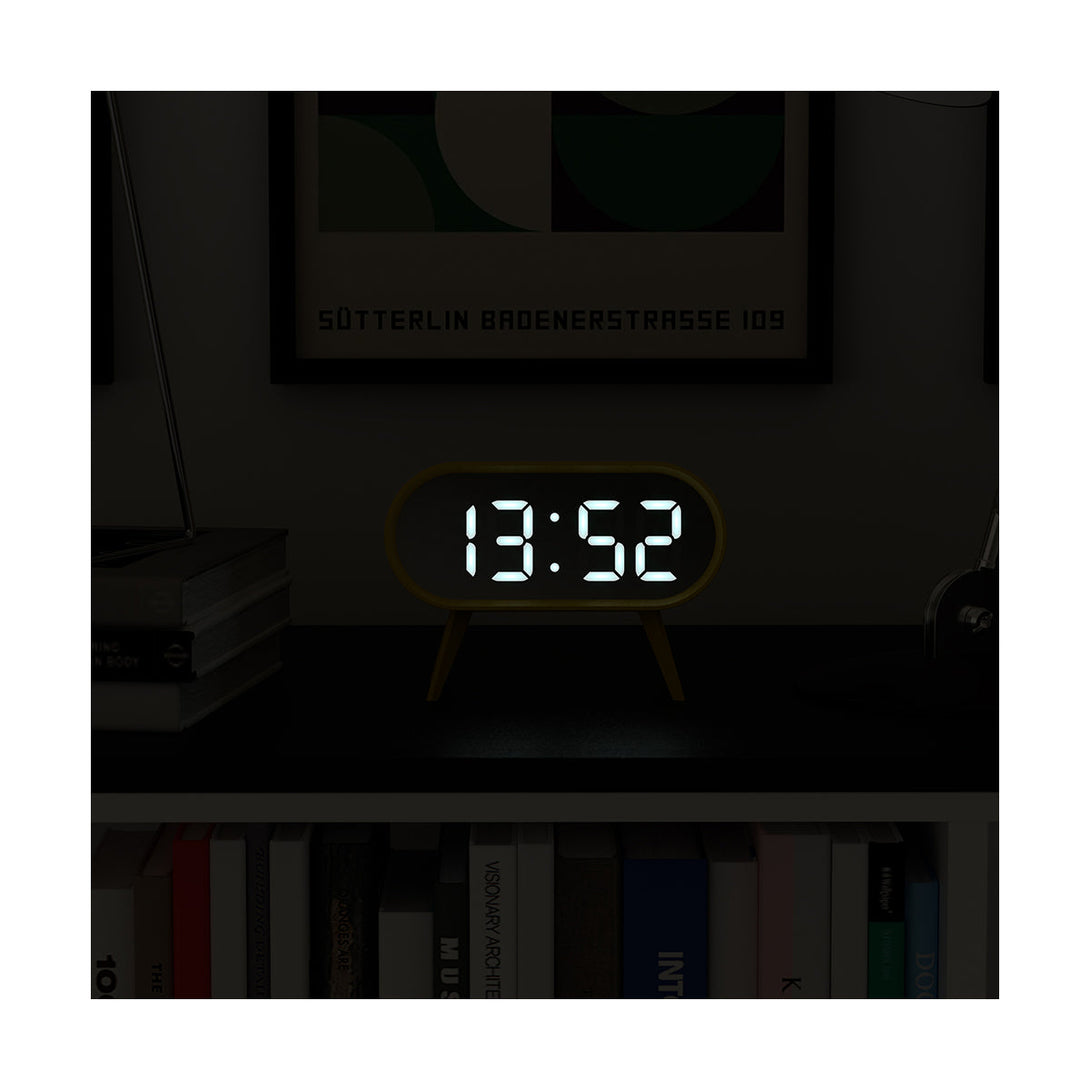 Digital Alarm Clock | Mustard Yellow & Silver Mirror LED | style shot 2