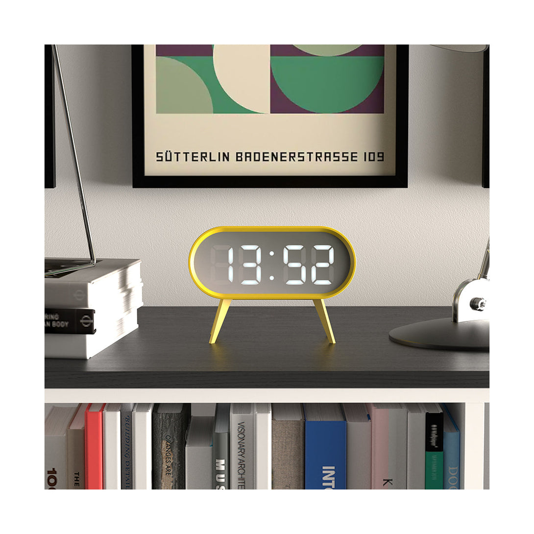 Digital Alarm Clock | Mustard Yellow & Silver Mirror LED | style shot 3