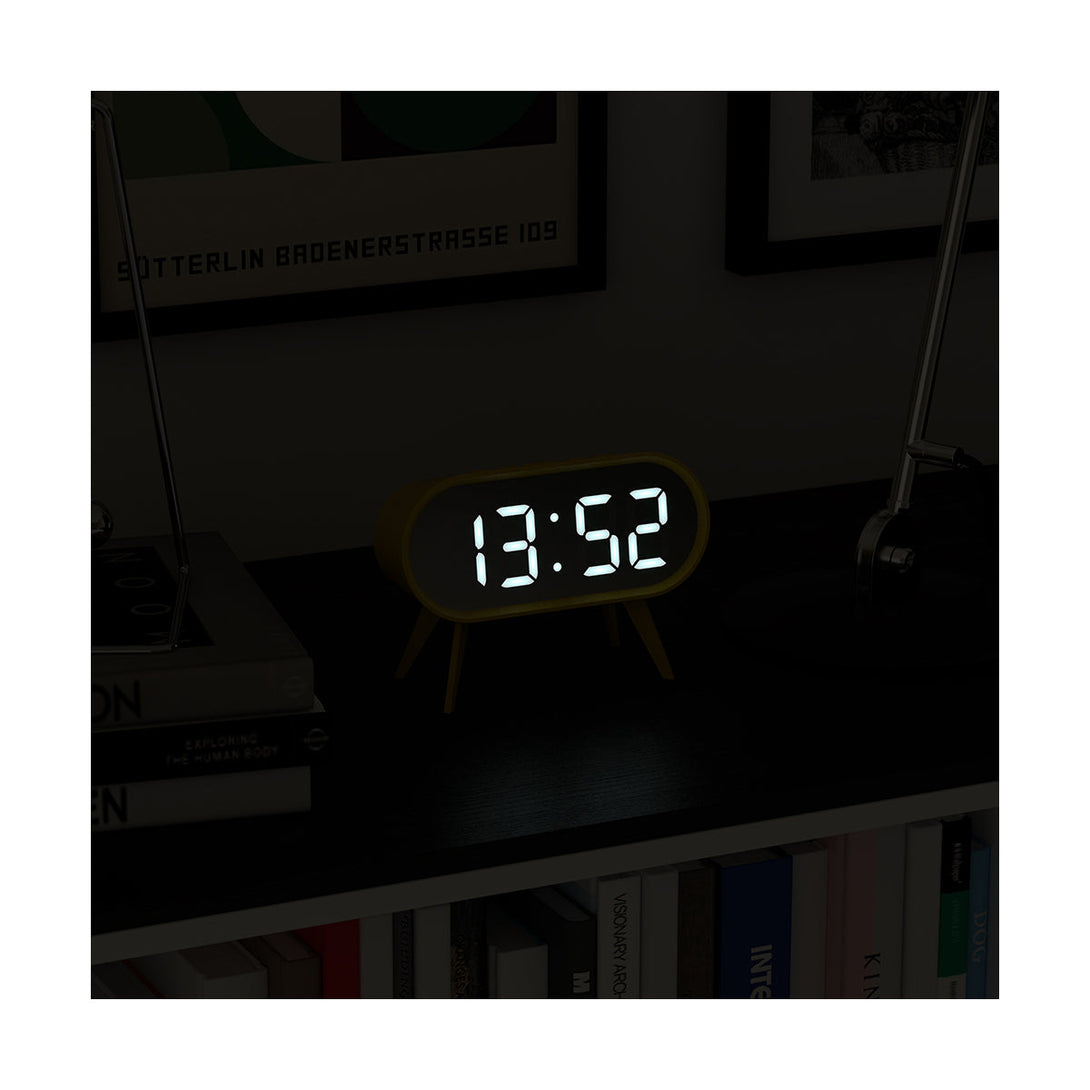 Digital Alarm Clock | Mustard Yellow & Silver Mirror LED | style shot 4