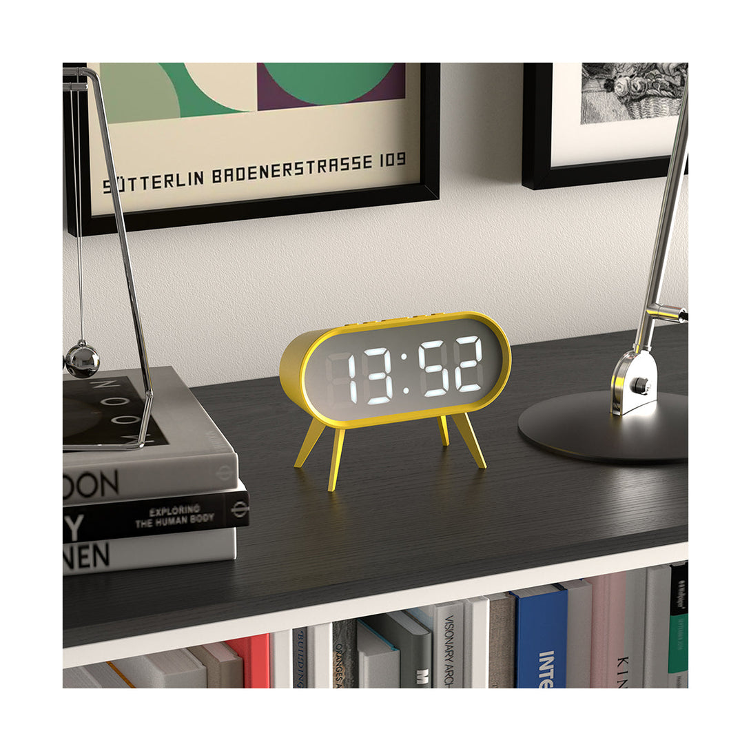 Digital Alarm Clock | Mustard Yellow & Silver Mirror LED | style shot 1