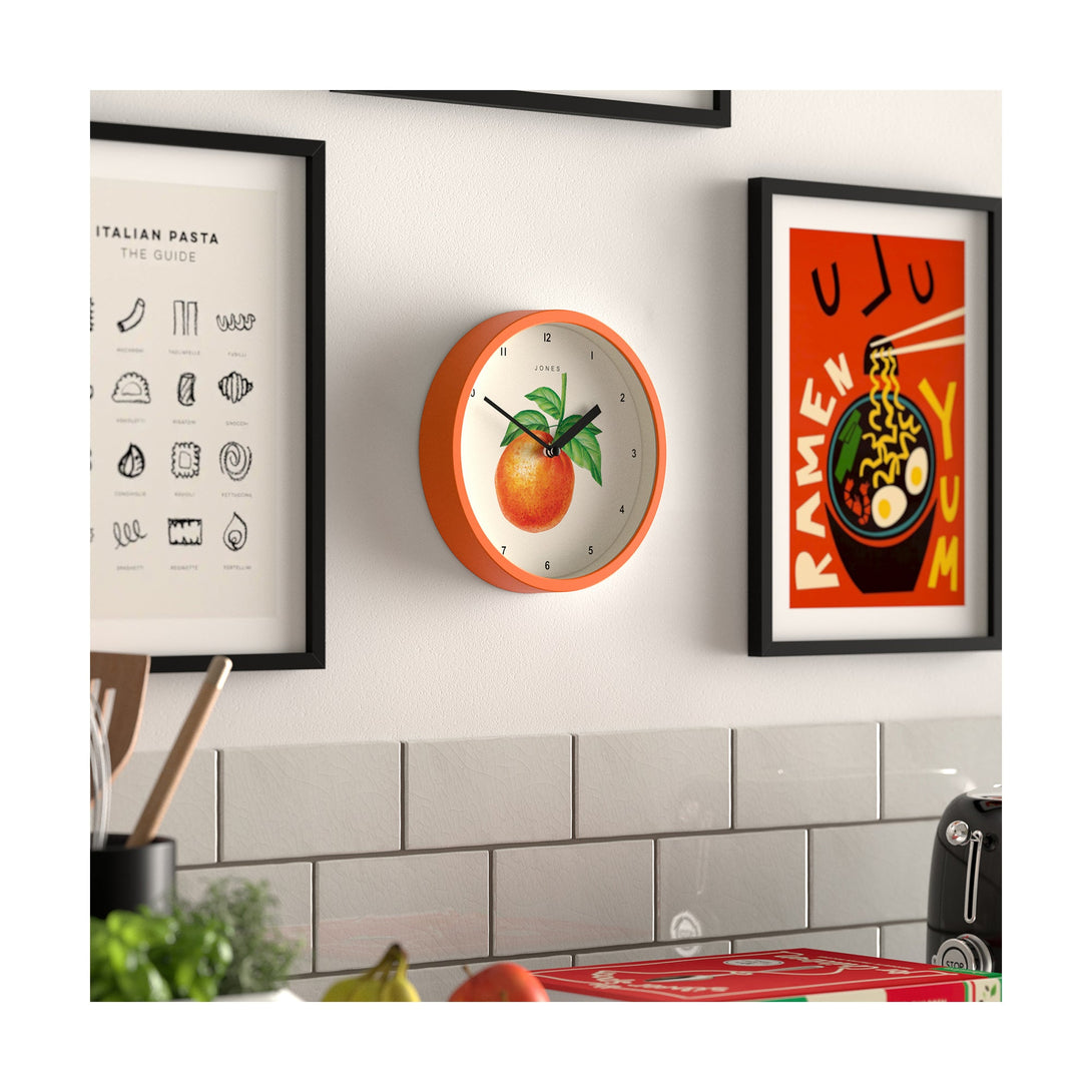 Decorative orange wall clock by Jones Clocks in orange case a contemporary orange design dial - JFOX172FO