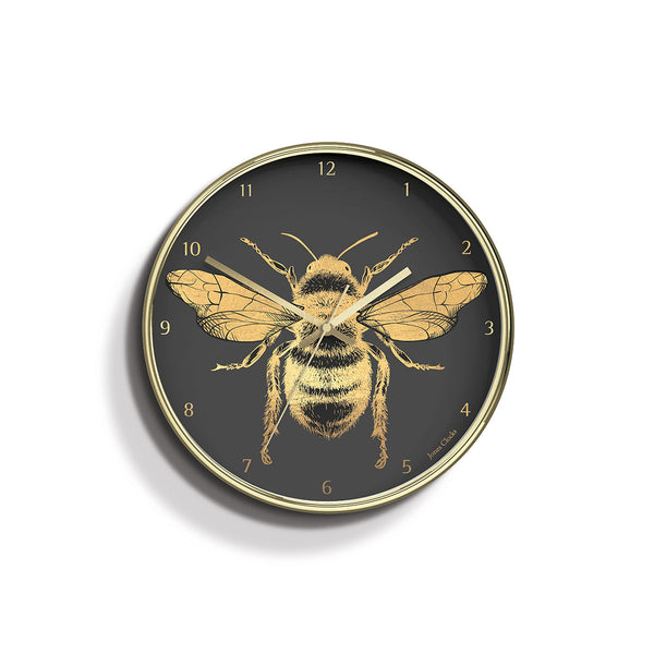 Academy gold Bee wall clock by Jones Clocks with a gold foil and grey dial - JACA357PB