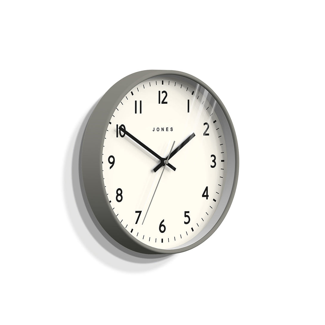 Skew - Jam wall clock by Jones Clocks in grey with an easy-to-read, contemporary dial - JPEN6CGY