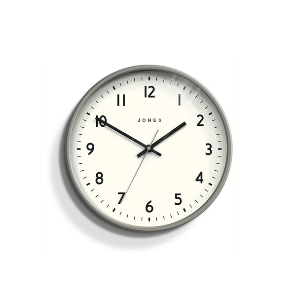 Front - Jam wall clock by Jones Clocks in grey with an easy-to-read, contemporary dial - JPEN6CGY