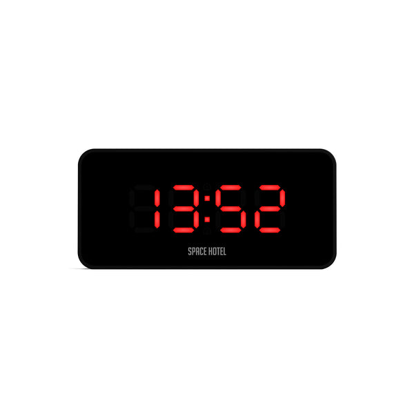Space Hotel Hypertron LED clock in black and red