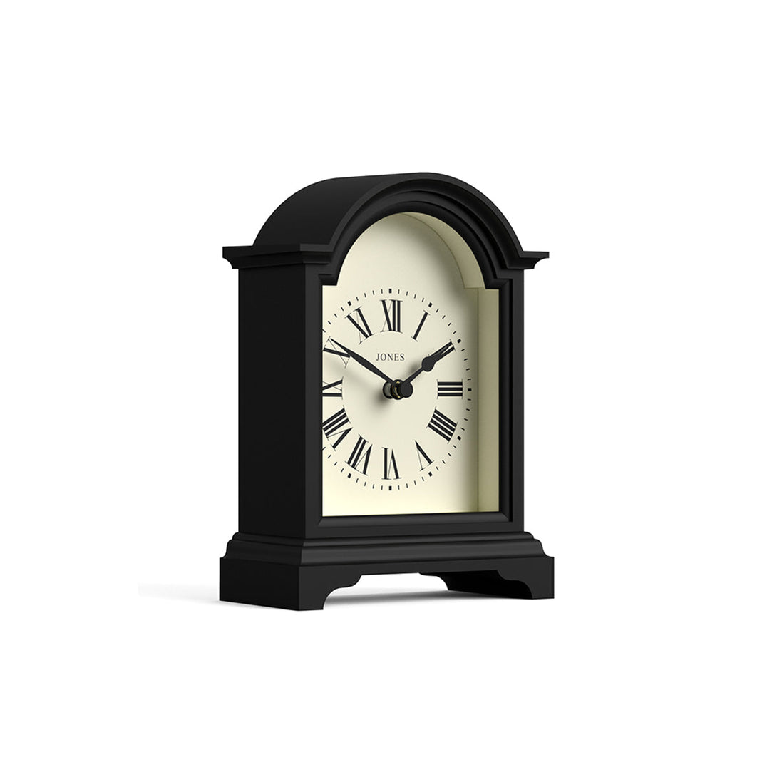 Bistro mantel clock by Jones Clocks in black with a black and cream Roman numeral dial - JBIS319K