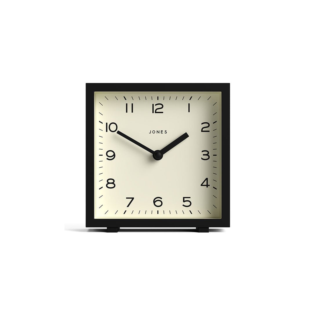 Disco mantel clock by Jones Clocks in black with an Arabic dial - JDCO132K