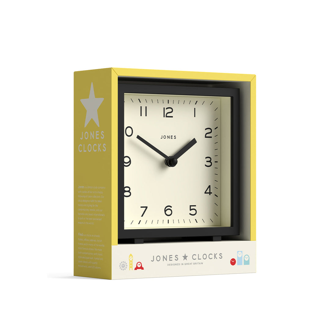 Disco mantel clock by Jones Clocks in black with an Arabic dial - JDCO132K