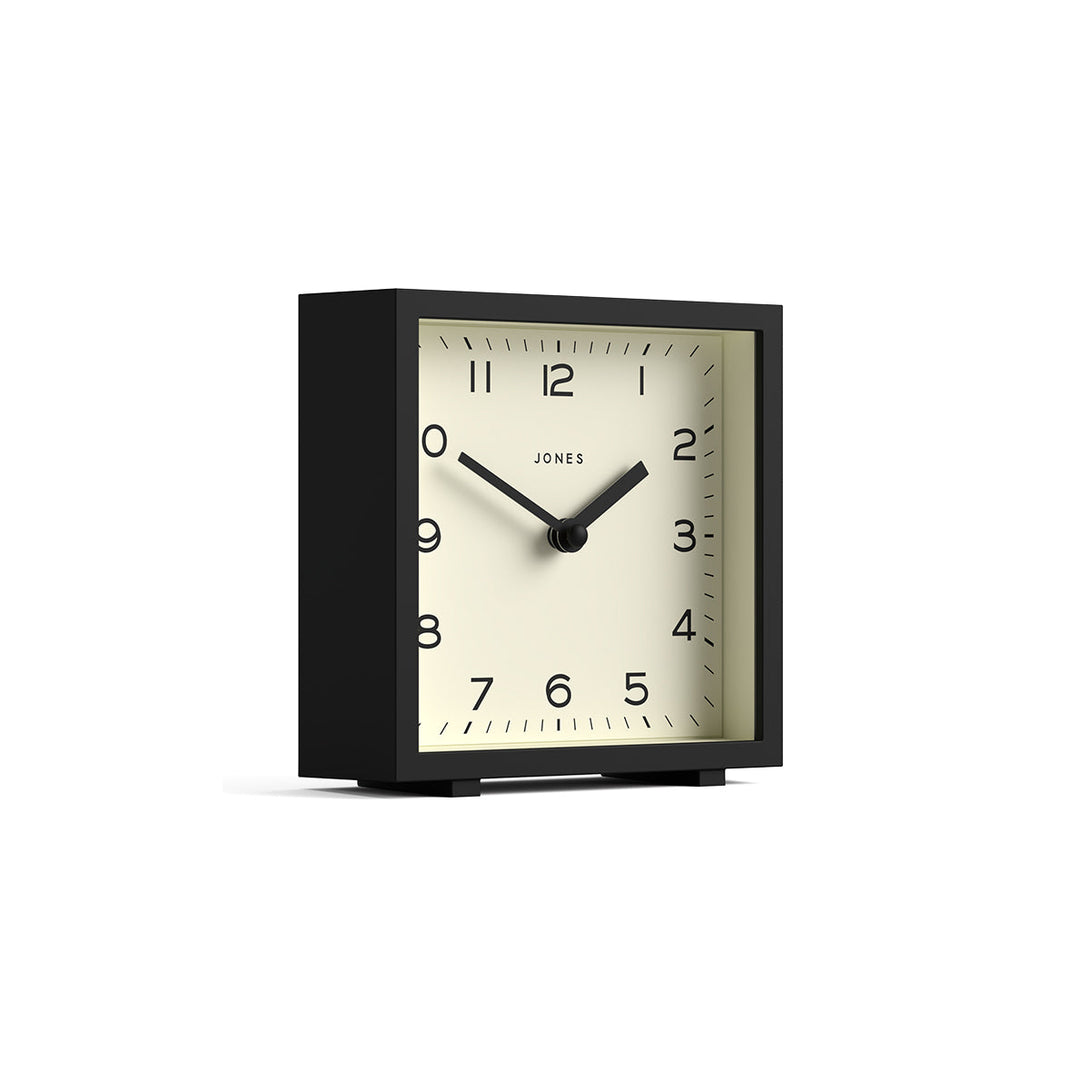 Side view - Disco mantel clock by Jones Clocks in black with an Arabic dial - JDCO132K