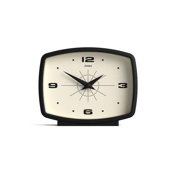 Film mantel clock by Jones Clocks in black with a retro Arabic dial - JFLM209K